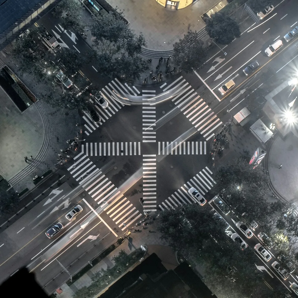 aerial view of city buildings during night time