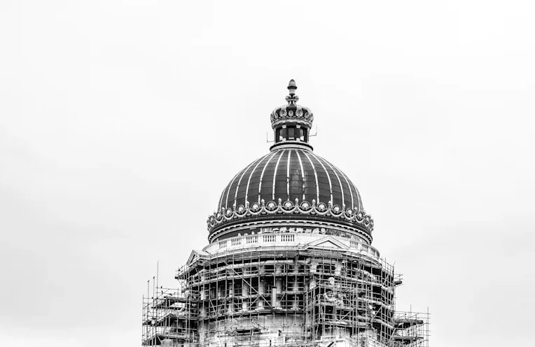 a large building with scaffolding around it