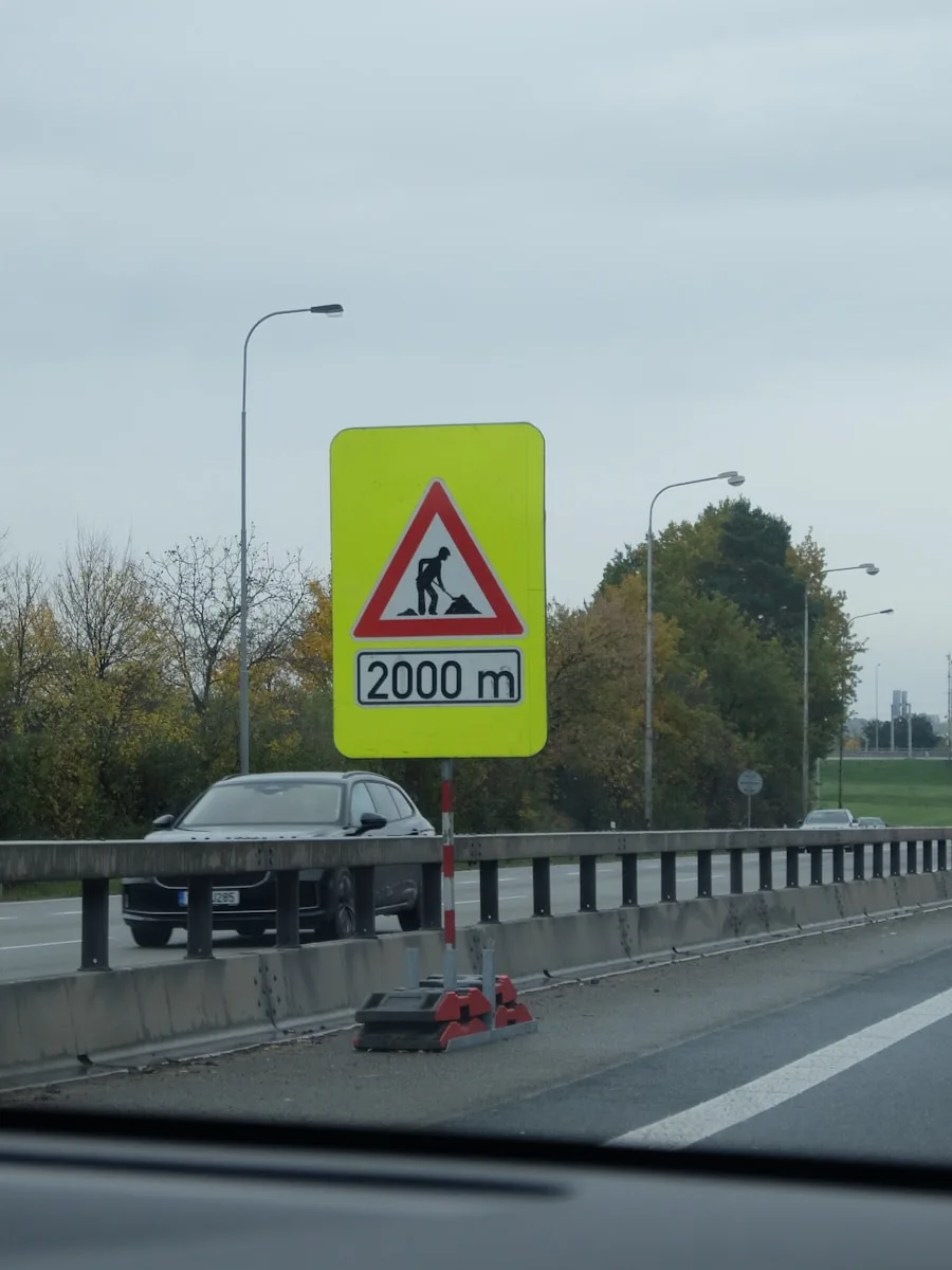 Road work sign with 2000 meters ahead