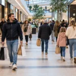 Klienci z torbami w galerii handlowej w Belgii