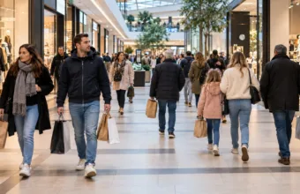Klienci z torbami w galerii handlowej w Belgii