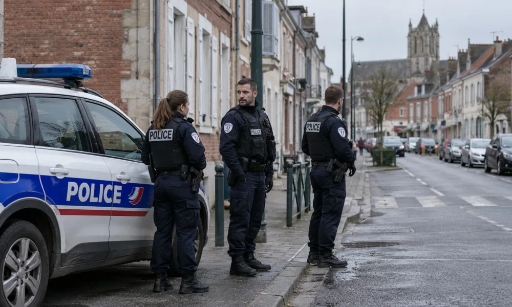Francuscy policjanci przy radiowozie na ulicy