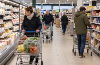 Klienci z wózkami w belgijskim supermarkecie
