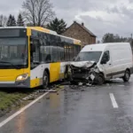 Autobus i uszkodzony samochód dostawczy na drodze w Limburgii
