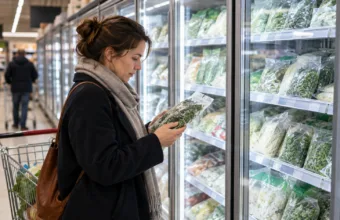 Mrożone zioła w zamrażarce supermarketu