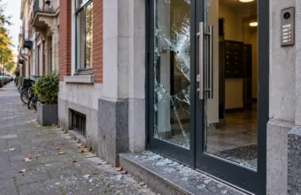 Wizualizacja uszkodzonego wejścia do budynku w Antwerpii