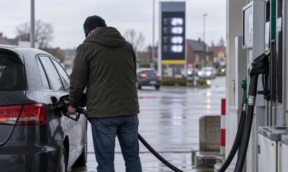 Tankowanie samochodu na belgijskiej stacji paliw