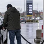 Tankowanie samochodu na belgijskiej stacji paliw