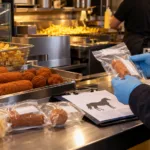 Kontrola produktów mięsnych w belgijskiej friturze