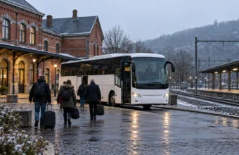 Autobus zastępczy przed dworcem kolejowym w Walonii - wizualizacja SI