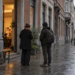 Wejście do punktu pomocy społecznej na ulicy w Antwerpii
