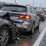 Rozbite samochody po zderzeniu w korku na autostradzie
