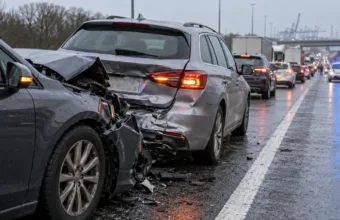 Rozbite samochody po zderzeniu w korku na autostradzie