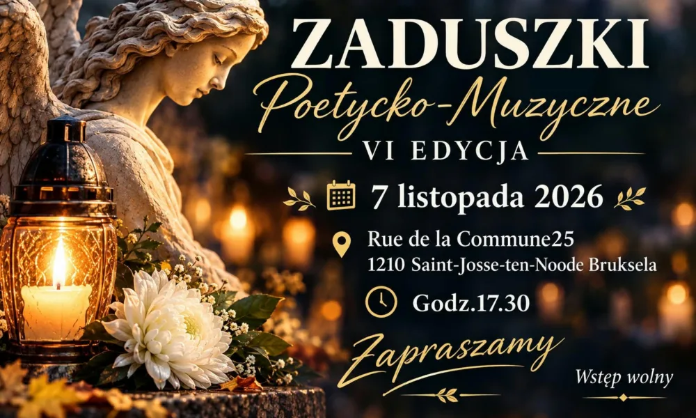 Plakat VI edycji Zaduszek Poetycko-Muzycznych w Brukseli, 7 listopada 2026 r.