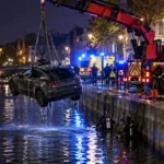 Pijany kierowca wjechał teslą do Leie w Gandawie – 28-latek sam wydostał się z wody