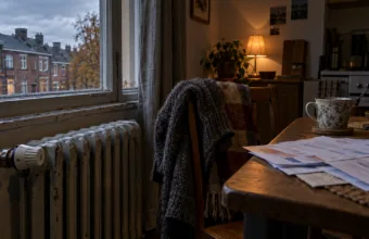 Zimny kaloryfer i rachunki za energię na stole w skromnym mieszkaniu
