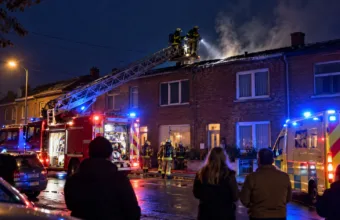 Pożar płaskiego dachu domu w Gozée – tego samego dnia dach był naprawiany