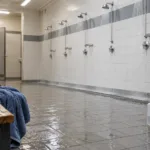 Prysznice w szatni miejskiej hali sportowej