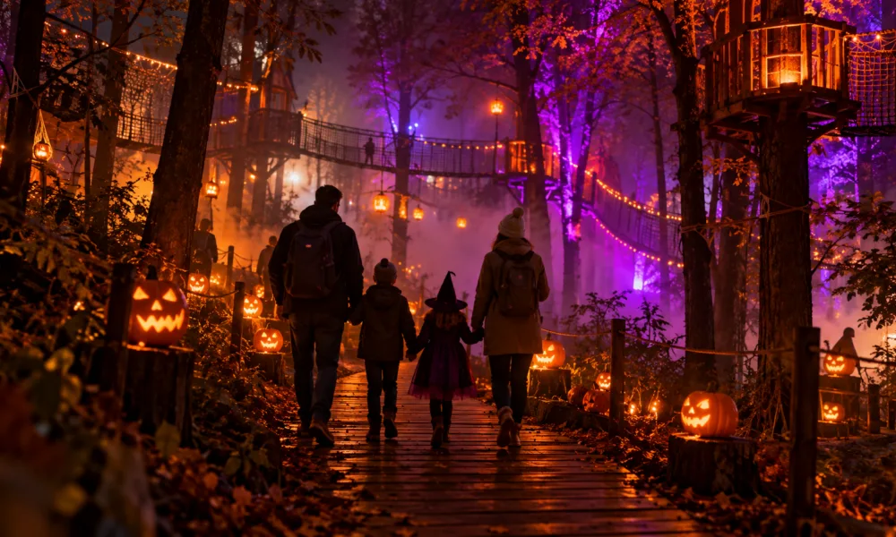 Halloween w Adventure Valley Durbuy do 7 listopada – dwukilometrowa trasa strachu po zmroku, wejście od 15 euro, nowa strefa Timber w lesie