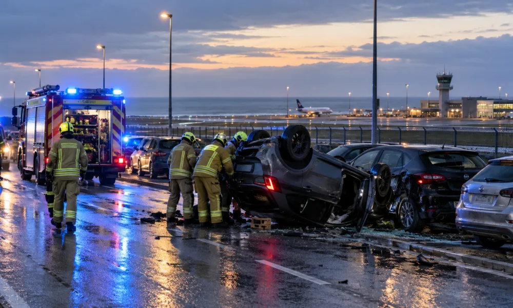Samochód staranował zaparkowane auta i dachował na Nieuwpoortsesteenweg w Ostendzie – kierowcę i psa uwięzionych we wraku uwalniano pół godziny