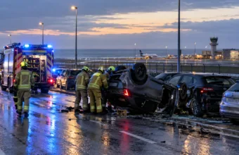 Samochód staranował zaparkowane auta i dachował na Nieuwpoortsesteenweg w Ostendzie – kierowcę i psa uwięzionych we wraku uwalniano pół godziny