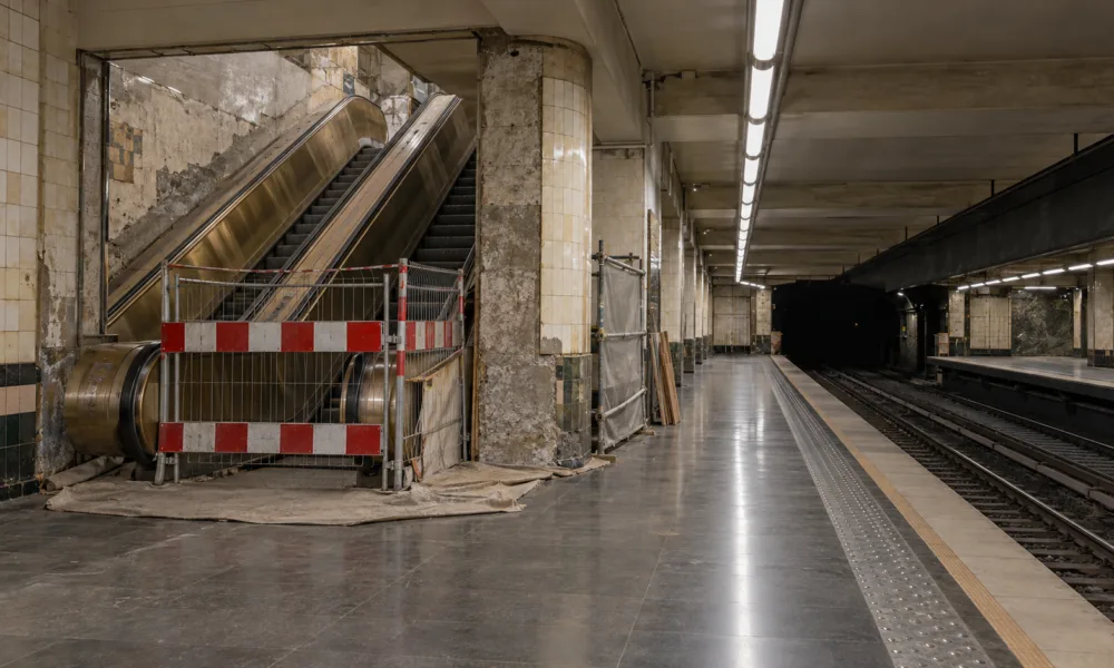 Remontowana stacja metra w Brukseli