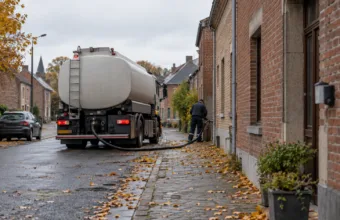 Dostawa oleju opałowego cysterną do domu na belgijskiej ulicy