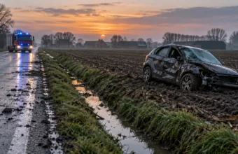 Ranny kierowca przez godzinę uwięziony we wraku w Langemark – telefon wypadł mu z auta, wcześniej wrak minęły cztery osoby