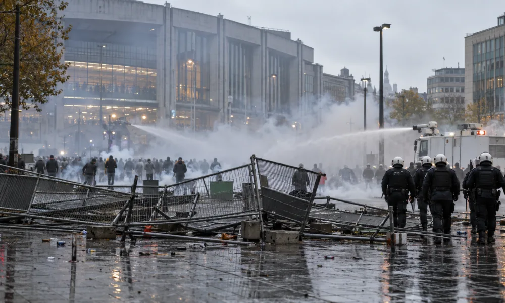 Protest w Brukseli zamienił się w zamieszki przy Bruxelles-Midi – policja użyła gazu łzawiącego i armatki wodnej