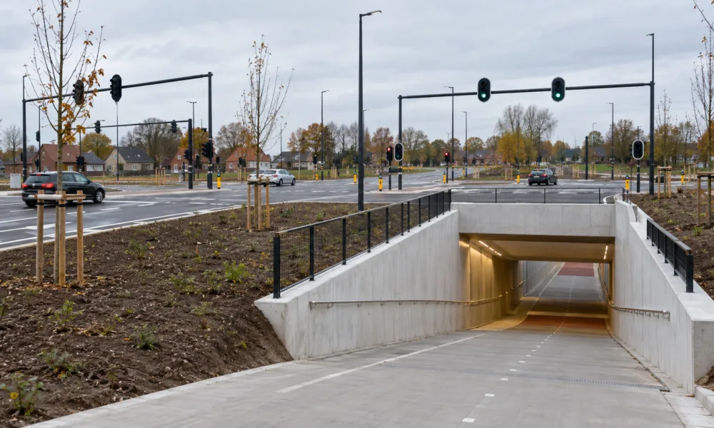 Skrzyżowanie Mechelse Poort w Dendermonde znów w pełni otwarte po ponad dwóch latach prac – rowerzyści i piesi przejadą tunelami