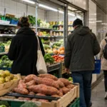 Sklep socjalny w stacji metra Porte de Namur w Brukseli otwarty dla wszystkich – bataty po 1,50 euro za kilogram, gruszki po 1,25 euro
