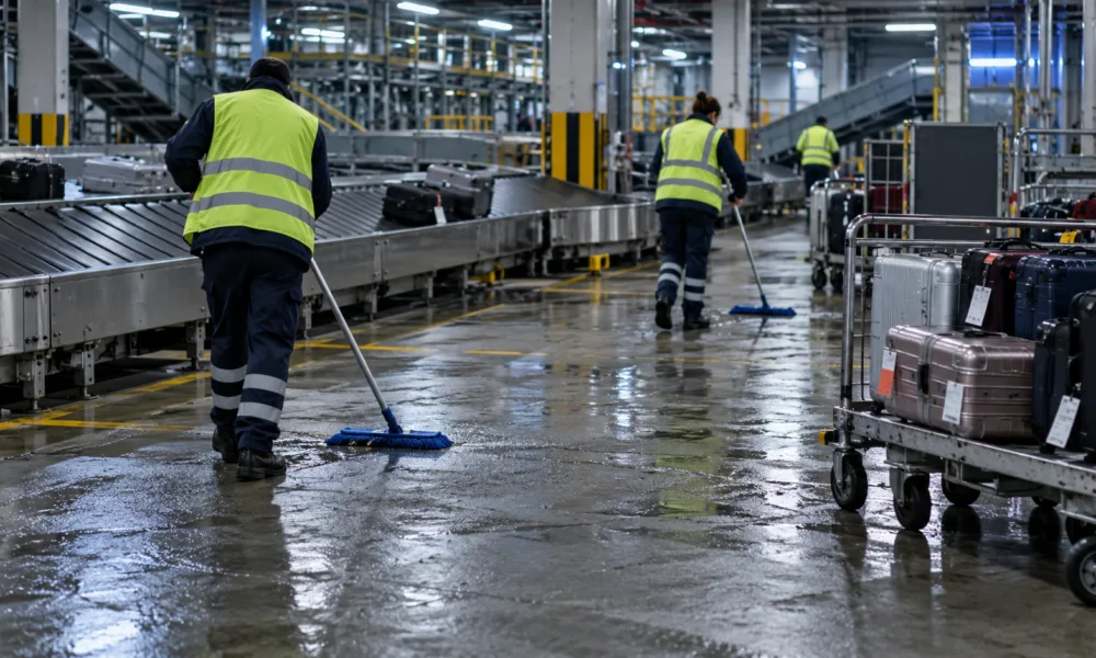 Wyciek wody z glikolem w hali bagażowej lotniska Brussels Airport – strefa ewakuowana na kilka godzin, walizki przyjmowano w innym miejscu
