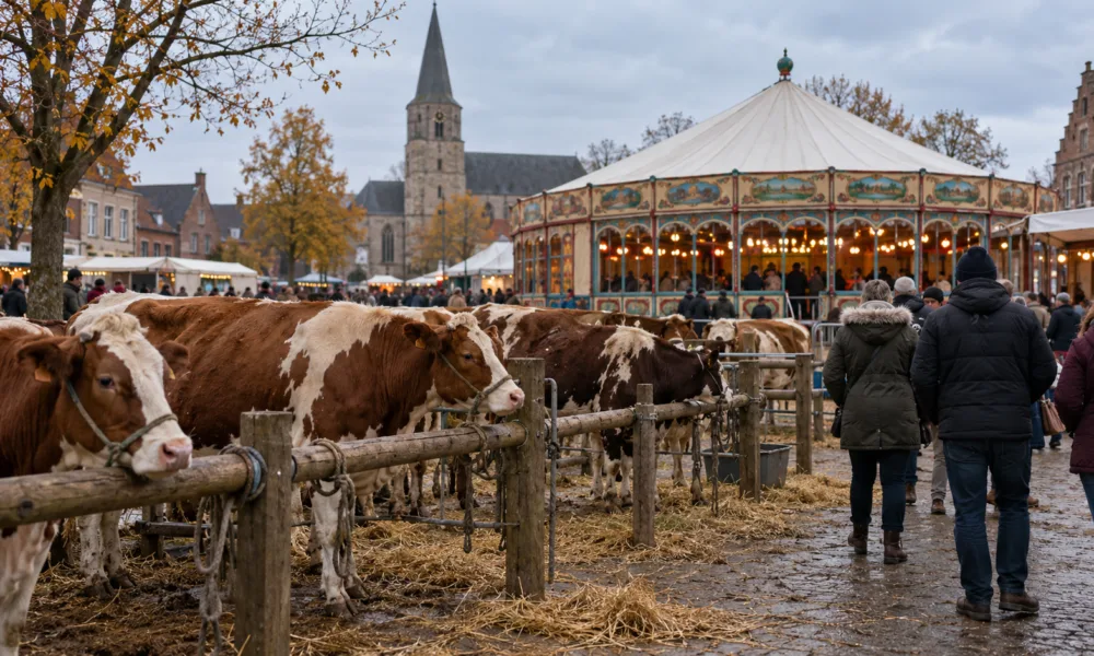 Krowy wracają na jarmark w Sint-Lievens-Houtem – wyjątek dla jednego handlarza mimo choroby IBR, rok temu targ bydła odwołano pierwszy raz od 700 lat