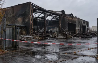 Spalony magazyn w Kortrijk