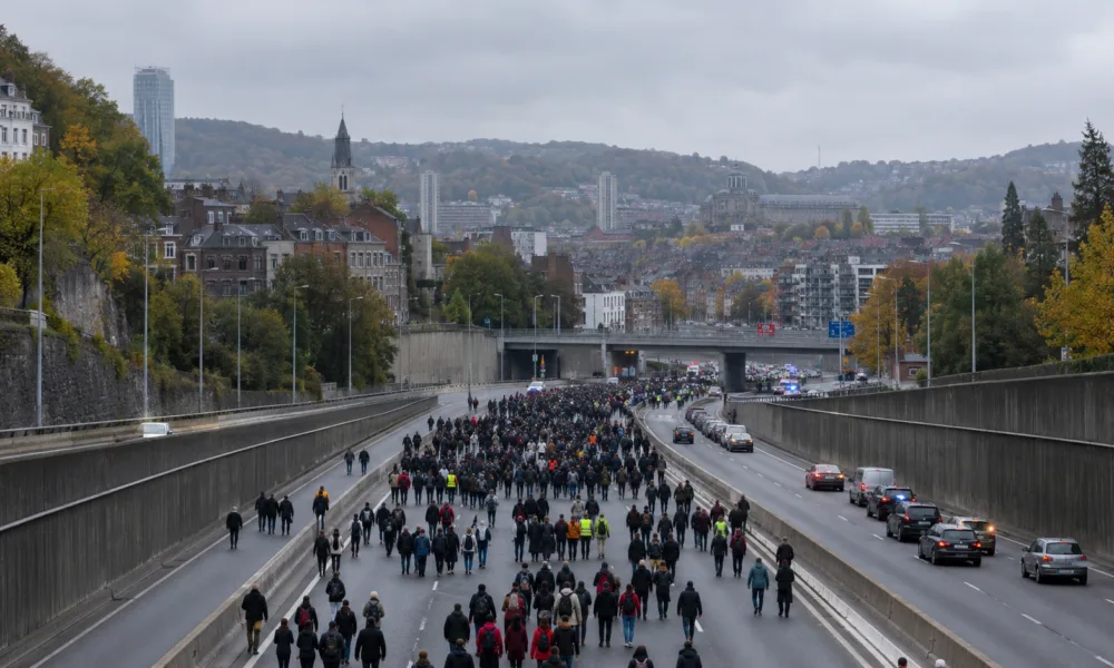 Manifestacja w Liège zablokowała autostradę A602 – napisy na drzwiach ratusza, policja zaleca omijanie rejonu