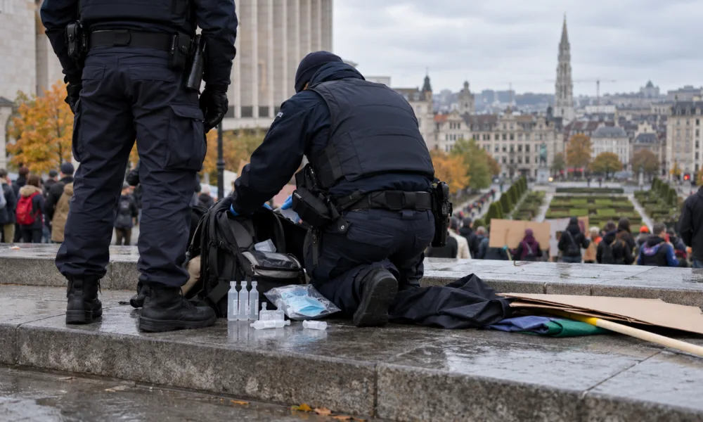 Liga Praw Człowieka: policja w Brukseli nielegalnie zabierała demonstrantom sól fizjologiczną, maseczki i transparenty – strefa policji powołuje się na ustawę o funkcji policji