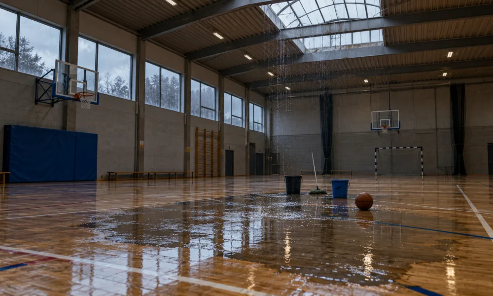 Przeciek w dachu hali sportowej w Erpe-Mere przerwał mecz koszykówki – w poniedziałek 26 października inspekcja dachu i rozmowy klubu Black Beez z gminą