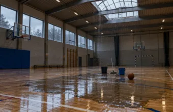 Przeciek w dachu hali sportowej w Erpe-Mere przerwał mecz koszykówki – w poniedziałek 26 października inspekcja dachu i rozmowy klubu Black Beez z gminą