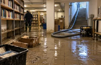 Huldenberg odpłytkował plac przed urzędem gminy – po dwóch jesiennych sztormach woda w piwnicach ratusza i biblioteki