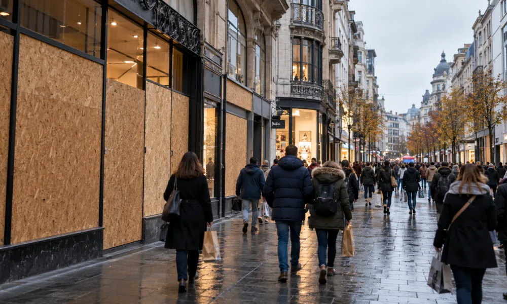 Sklepy w Brukseli wciąż obawiają się grabieży – część zostawia deski w witrynach co najmniej do końca października