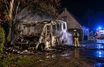 Kamper doszczętnie spłonął w Ravels – mężczyzna w środku zdążył uciec, słychać było wybuchy butli gazowych