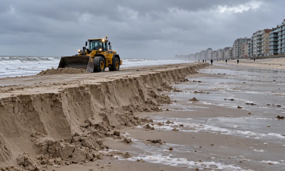 Sztormy Austen i Boelo zostawiły na plażach w Blankenberge i Middelkerke uskoki do 1,2 metra – maszyny wyrównają je przed feriami jesiennymi