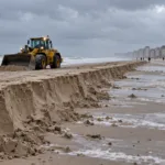 Sztormy Austen i Boelo zostawiły na plażach w Blankenberge i Middelkerke uskoki do 1,2 metra – maszyny wyrównają je przed feriami jesiennymi