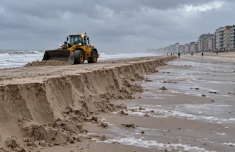 Sztormy Austen i Boelo zostawiły na plażach w Blankenberge i Middelkerke uskoki do 1,2 metra – maszyny wyrównają je przed feriami jesiennymi