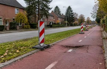 Biało-czerwone pachołki od ponad roku na ścieżce rowerowej w Houthalen-Helchteren – gmina: pod Varenstraat grożą zapadliska
