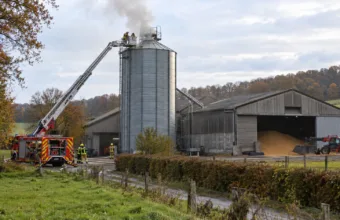Pożar silosu ze zbożem w Villers-le-Gambon koło Philippeville – strażacy walczyli z ryzykiem wybuchu pyłu