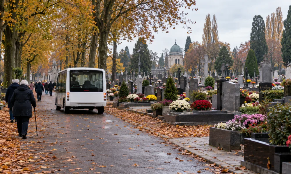 Darmowy bus wewnątrz cmentarza Vogelenzang w Anderlechcie na Wszystkich Świętych – dla seniorów i osób o ograniczonej mobilności