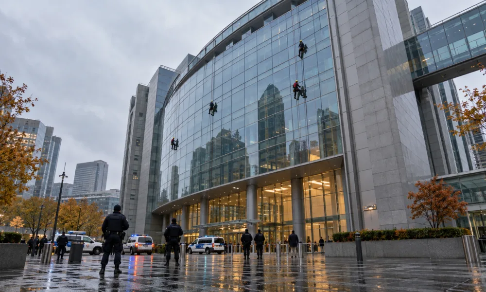 Aktywiści Greenpeace wspięli się na budynek Parlamentu Europejskiego w Brukseli – protest przeciw gazowi przed szczytem UE