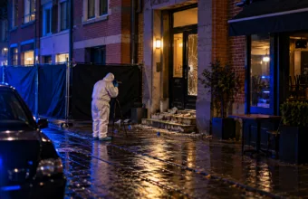 Wybuch ładunku przy bloku mieszkalnym przy Provinciestraat w Antwerpii – uszkodzone drzwi wejściowe i próg, nikt nie został ranny