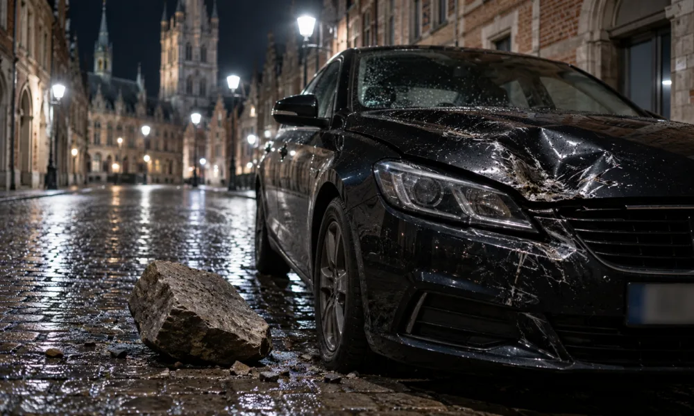 Rowerzysta rzucał kamieniami w samochody w centrum Ieper – kamera w aucie nagrała sprawcę, policja wszczęła śledztwo